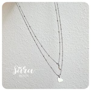 Collana doppio filo cuore e perlina