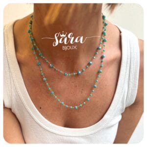 Collana lunga rosario cristalli verde acqua