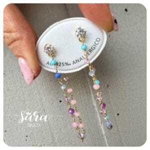 Orecchini lunghi doppi catena rosario multicolor